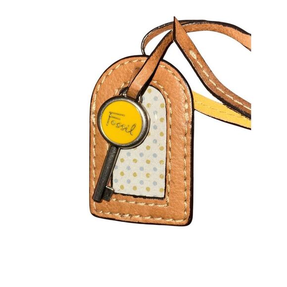 Spacious FOSSIL KEYPER Canvas & Leather LINEN / TAN / LEMON Crossbody‎ Messenger - Picture 2 of 13